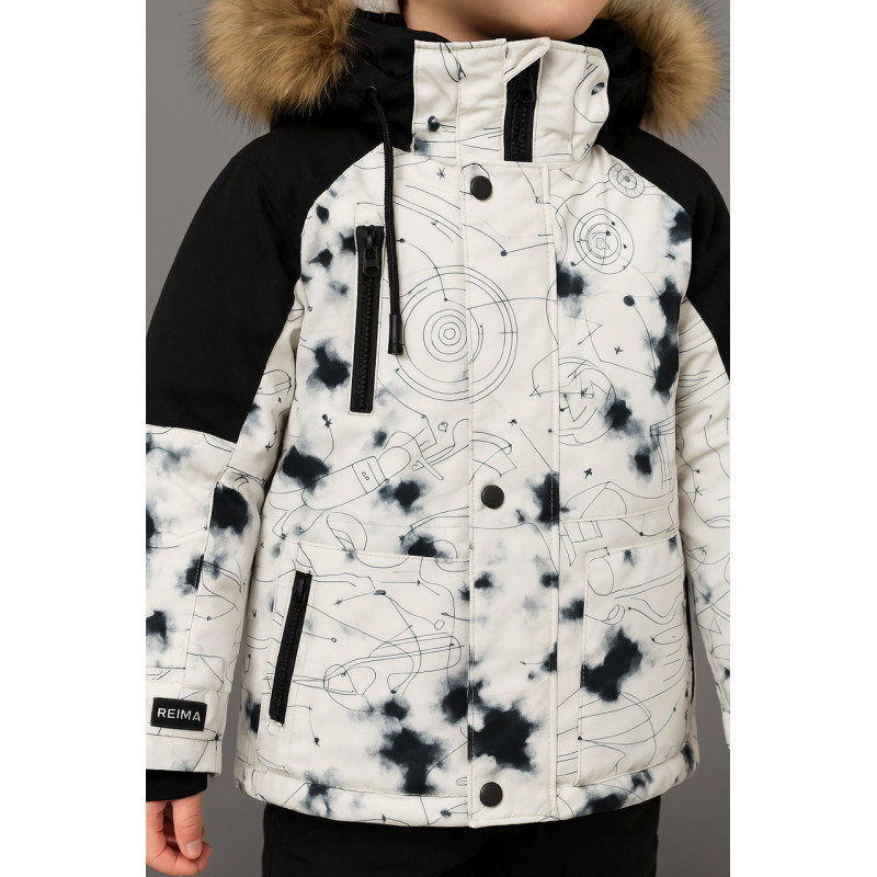 Куртка зимняя Wkas для мальчика 6–11 лет, натуральный мех, холофайбер, флис,Белый, 146