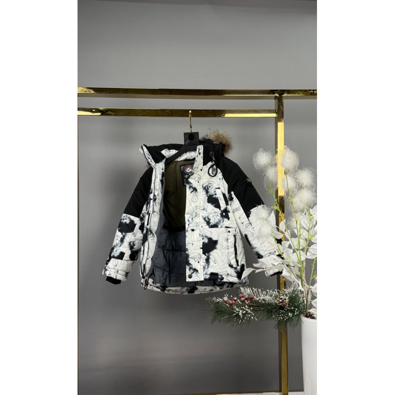 Куртка зимняя Wkas для мальчика 6–11 лет, натуральный мех, холофайбер, флис,Белый, 146