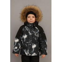 Куртка зимняя Wkas для мальчика 6–11 лет, натуральный мех, холофайбер, флис,Темно-серый, 122