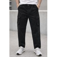 Брюки карго Lionesa (Iteno) мужские большие размеры, свободные прямые, резинка на поясе, Турция,34  Черный