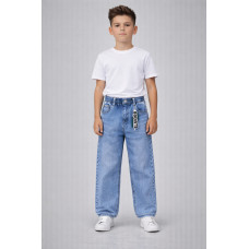 Джинсы для мальчика Happy Howse мом свободные с резинкой на поясе 7–16 лет ,Голубой 122-128