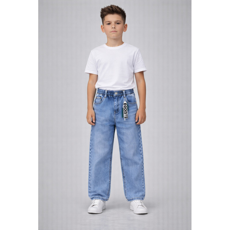 Джинсы для мальчика Happy Howse мом свободные с резинкой на поясе 7–16 лет ,Голубой 158-164