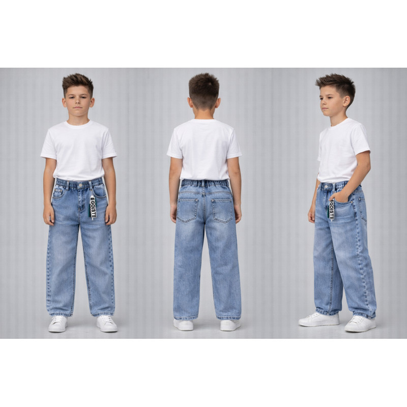 Джинсы для мальчика Happy Howse мом свободные с резинкой на поясе 7–16 лет ,Голубой 122-128