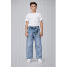 Джинсы для мальчика Happy Howse мом свободные с резинкой на поясе 7–16 лет ,Голубой 146-152
