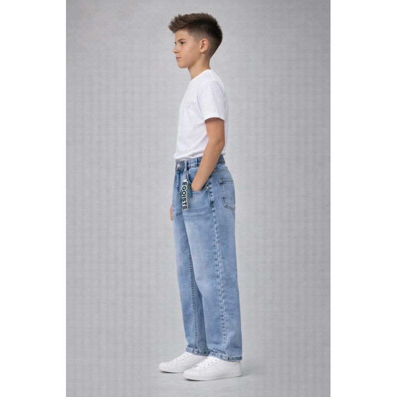 Джинсы для мальчика Happy Howse мом свободные с резинкой на поясе 7–16 лет ,Голубой 146-152