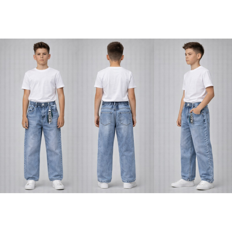 Джинсы для мальчика Happy Howse мом свободные с резинкой на поясе 7–16 лет ,Голубой 158-164