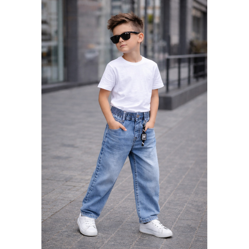 Джинсы для мальчика Happy Howse мом на резинке 3–12 лет Польша,134-140, Голубой