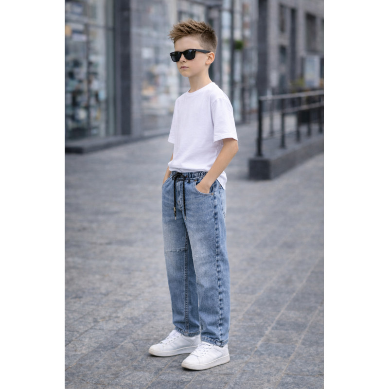 Джинсы для мальчика Happy Howse мом скейтеры 7-16 лет на резинке свободные подростковые джинсы, Голубой 146-152