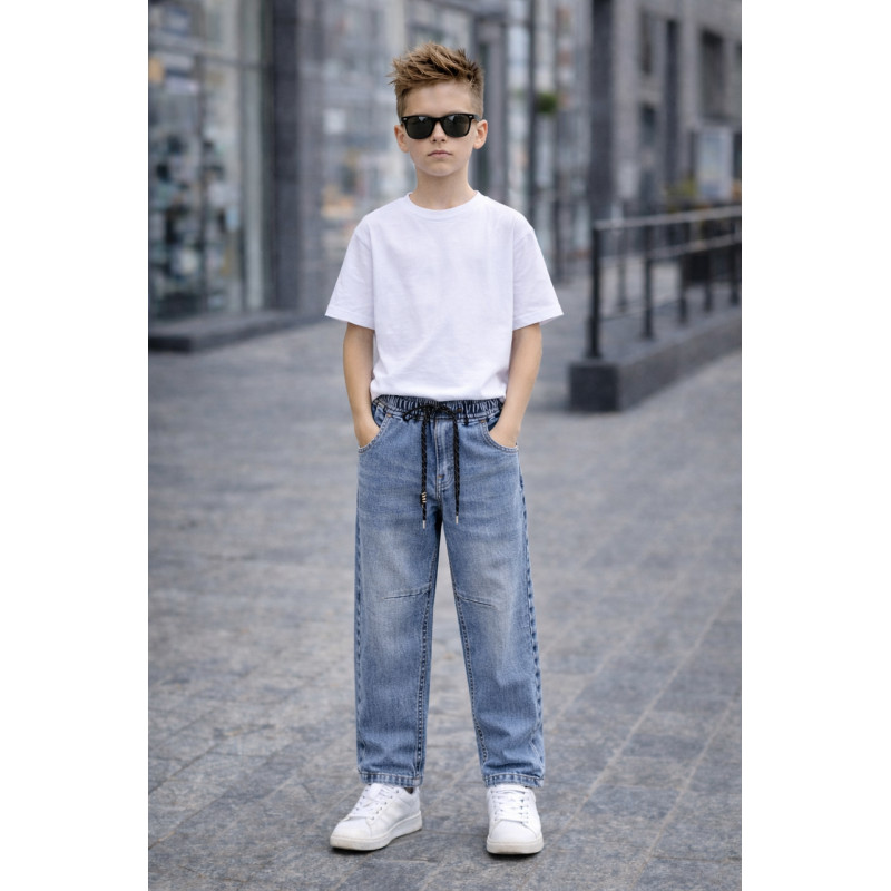 Джинсы для мальчика Happy Howse мом скейтеры 7-16 лет на резинке свободные подростковые джинсы, Голубой 122-128