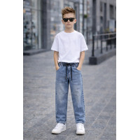 Джинсы для мальчика Happy Howse мом скейтеры 7-16 лет на резинке свободные подростковые джинсы, Голубой 158-164