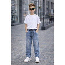 Джинсы для мальчика Happy Howse мом скейтеры 7-16 лет на резинке свободные подростковые джинсы, Голубой 158-164