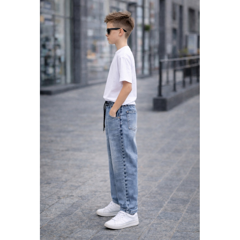 Джинсы для мальчика Happy Howse мом скейтеры 7-16 лет на резинке свободные подростковые джинсы, Голубой 158-164