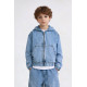 Джинсовая куртка Happy House для мальчика 7-16 лет на молнии с капюшоном свободная подростковая,146-152, Голубой