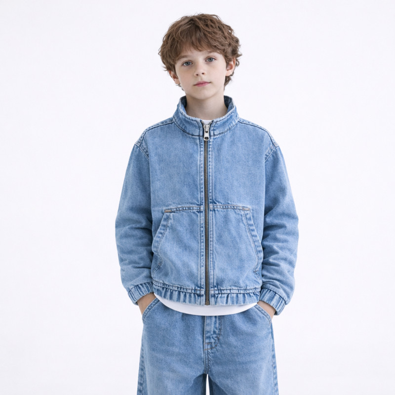 Джинсовая куртка Happy House для мальчика подростковая 7-16 лет на молнии свободная,146-152, Голубой