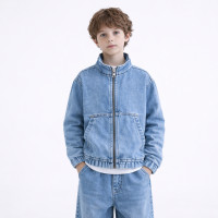 Джинсовая куртка Happy House для мальчика подростковая 7-16 лет на молнии свободная,134-140, Голубой