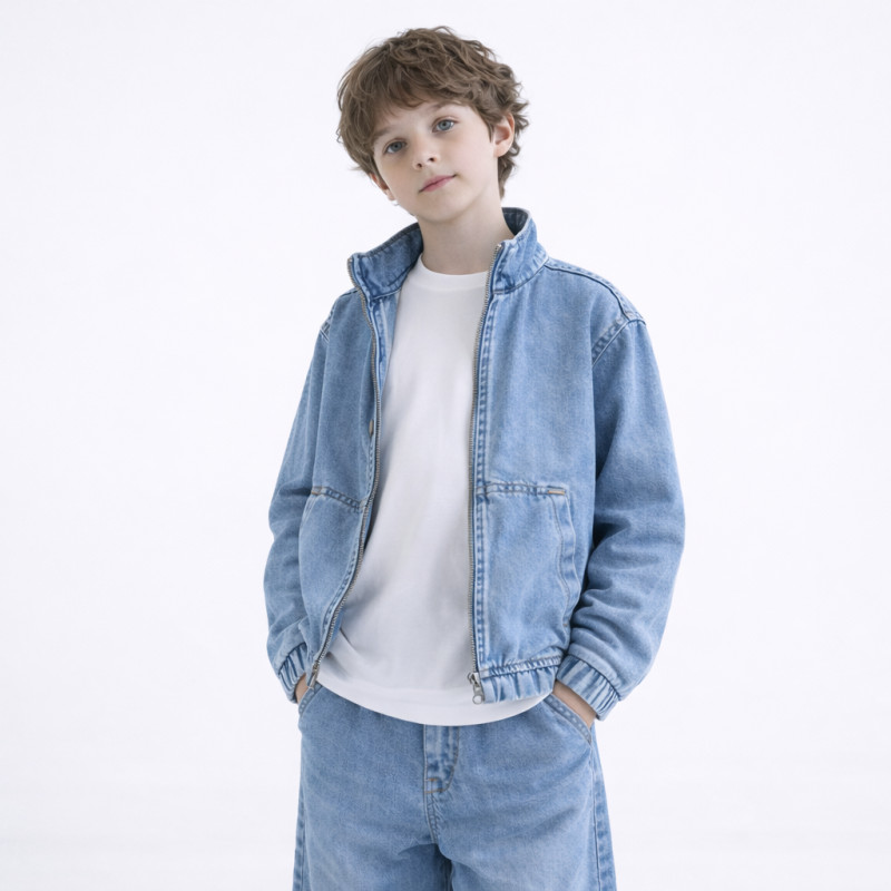 Джинсовая куртка Happy House для мальчика подростковая 7-16 лет на молнии свободная,134-140, Голубой
