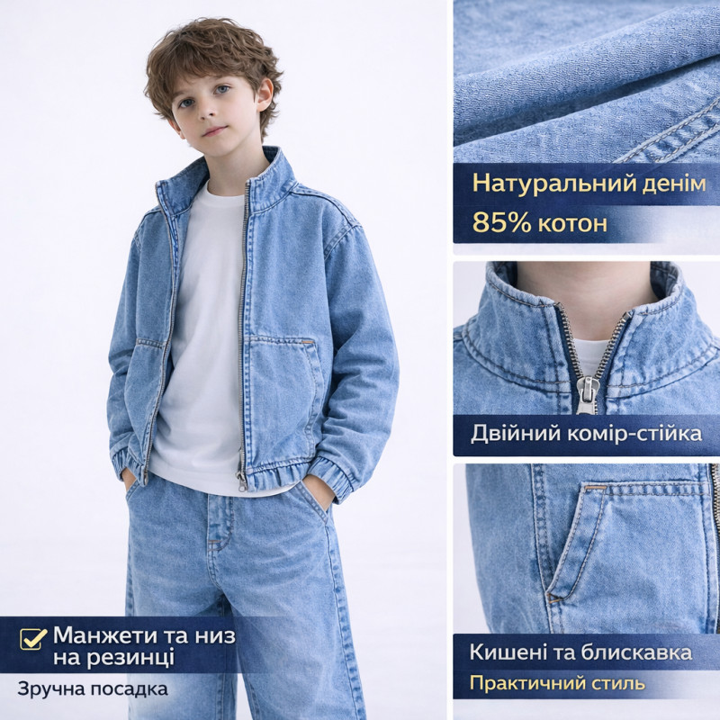 Джинсовая куртка Happy House для мальчика подростковая 7-16 лет на молнии свободная,134-140, Голубой