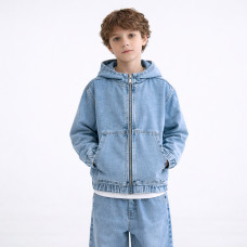 Куртка джинсовая Happy House для мальчика 7–16 лет на молнии с капюшоном подростковая джинсовая куртка,122-128, Голубой