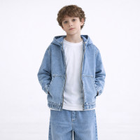 Куртка джинсовая Happy House для мальчика 7–16 лет на молнии с капюшоном подростковая джинсовая куртка,170-176, Голубой