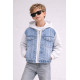 Куртка джинсовая для мальчика Happy House 7-16 лет с трикотажными рукавами и капюшоном подростковая демисезонная,146-152, Белый