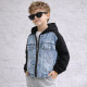 Куртка джинсовая для мальчика Happy House 7-16 лет с трикотажными рукавами и капюшоном подростковая демисезонная,158-164, Черный