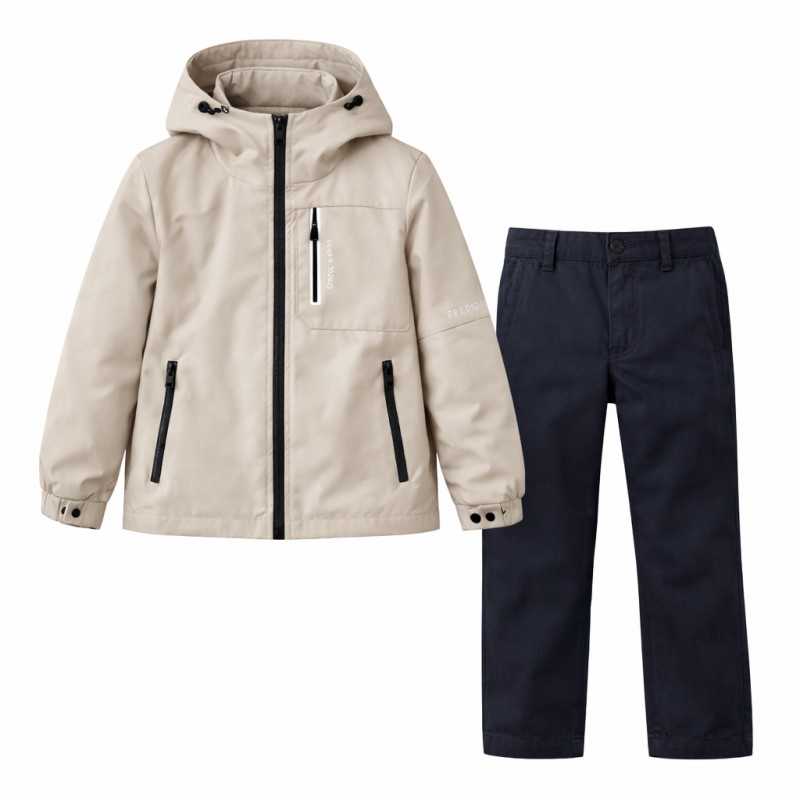 Куртка демисезонная для мальчика Happy House 4-10 лет с капюшоном весенняя осенняя,104, Бежевый