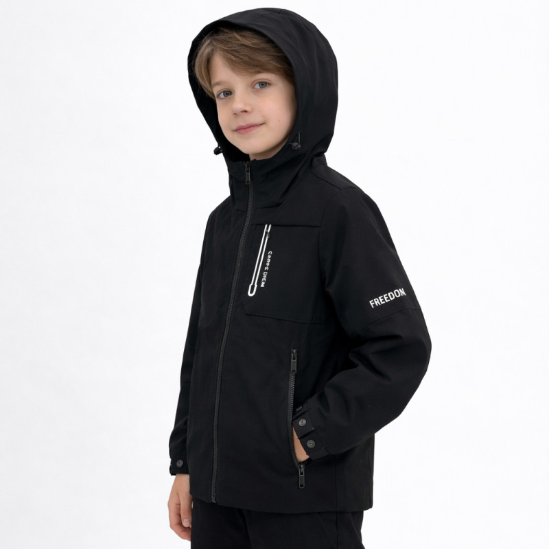 Куртка демисезонная для мальчика Happy House 4-10 лет с капюшоном весенняя осенняя,140, Черный