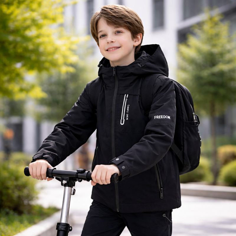 Куртка демисезонная для мальчика Happy House 4-10 лет с капюшоном весенняя осенняя,104, Черный