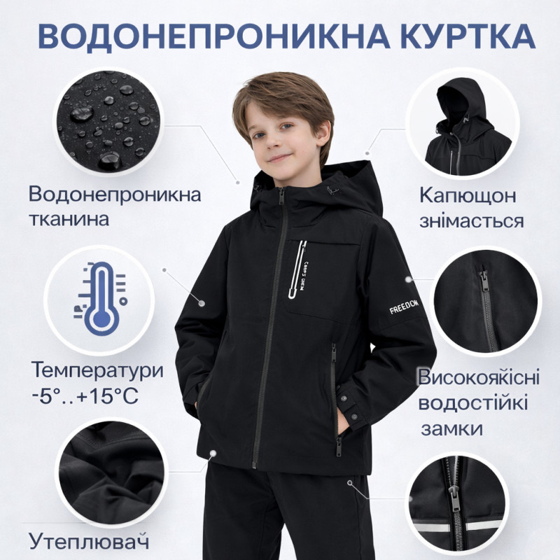 Куртка демисезонная для мальчика Happy House 4-10 лет с капюшоном весенняя осенняя,140, Черный