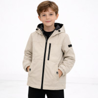 Куртка демисезонная двусторонняя для мальчика Happy House 2 в 1 с капюшоном водоотталкивающая 4-10 лет, 104, Бежевый