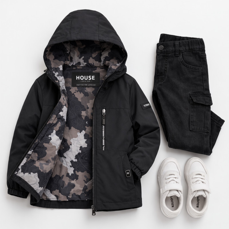 Куртка демисезонная двусторонняя для мальчика Happy House 2 в 1 с капюшоном водоотталкивающая 4-10 лет, 128-134, Черный