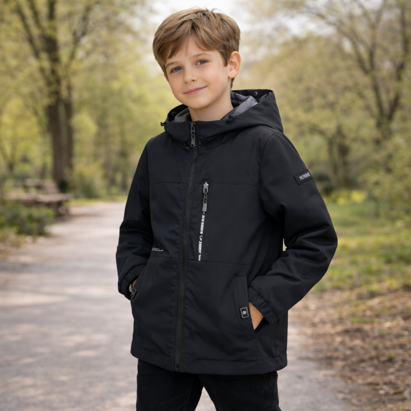 Куртка демисезонная двусторонняя для мальчика Happy House 2 в 1 с капюшоном водоотталкивающая 4-10 лет, 116-122, Черный