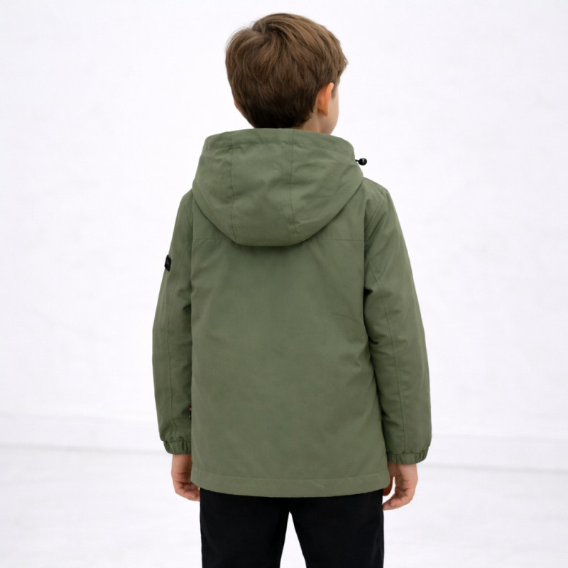 Куртка демисезонная двусторонняя для мальчика Happy House 2 в 1 с капюшоном водоотталкивающая 4-10 лет, 104, Оливковый