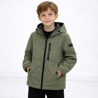 Куртка демисезонная двусторонняя для мальчика Happy House 2 в 1 с капюшоном водоотталкивающая 4-10 лет, 110, Оливковый