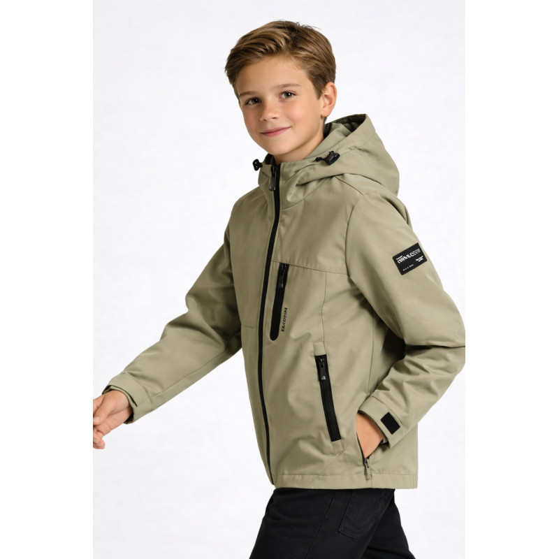Куртка демисезонная для мальчика Happy House 5-14 лет  легкая куртка детская с капюшоном стеганая подкладка,Оливковый,  134-140