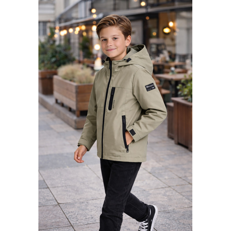 Куртка демисезонная для мальчика Happy House 5-14 лет  легкая куртка детская с капюшоном стеганая подкладка,Оливковый,  158