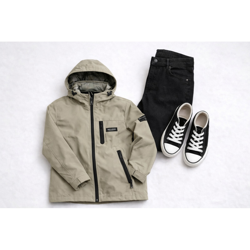 Куртка демисезонная для мальчика Happy House 5-14 лет  легкая куртка детская с капюшоном стеганая подкладка,Оливковый,  158