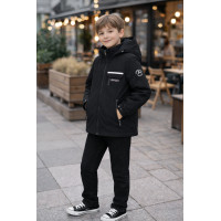 Куртка детская демисезонная Happy House для мальчика 5-14 лет  с капюшоном весна осень,Черный,  134-140