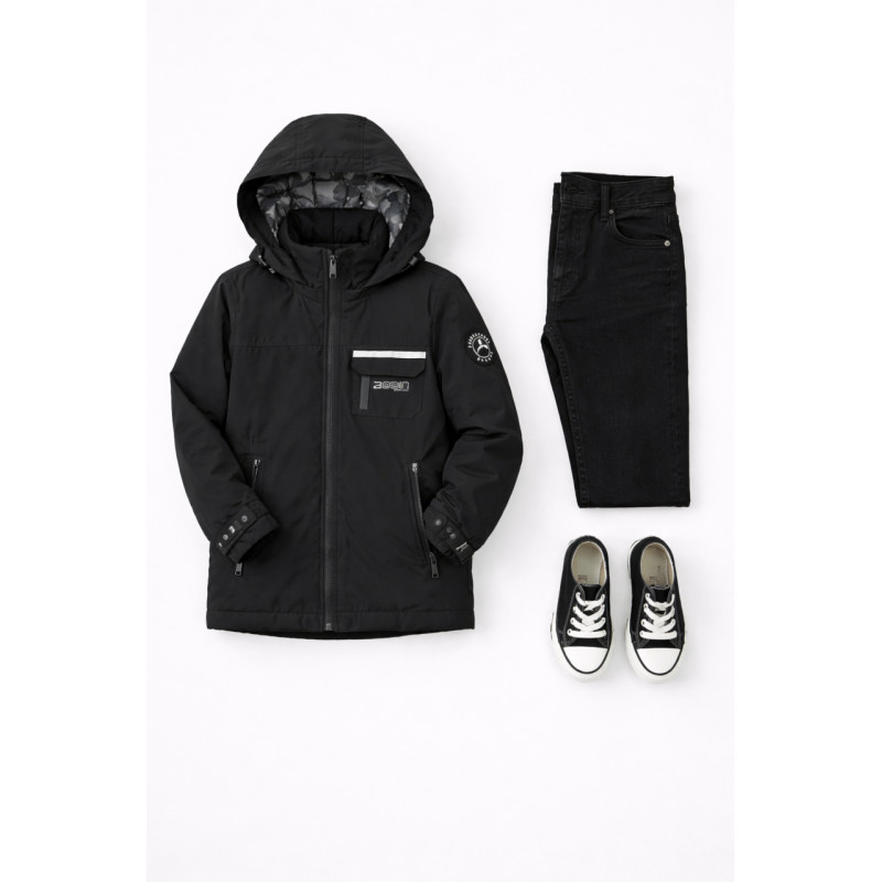 Куртка детская демисезонная Happy House для мальчика 5-14 лет  с капюшоном весна осень,Черный,  158