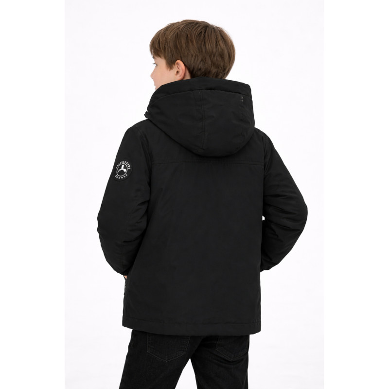 Куртка детская демисезонная Happy House для мальчика 5-14 лет  с капюшоном весна осень,Черный,  134-140