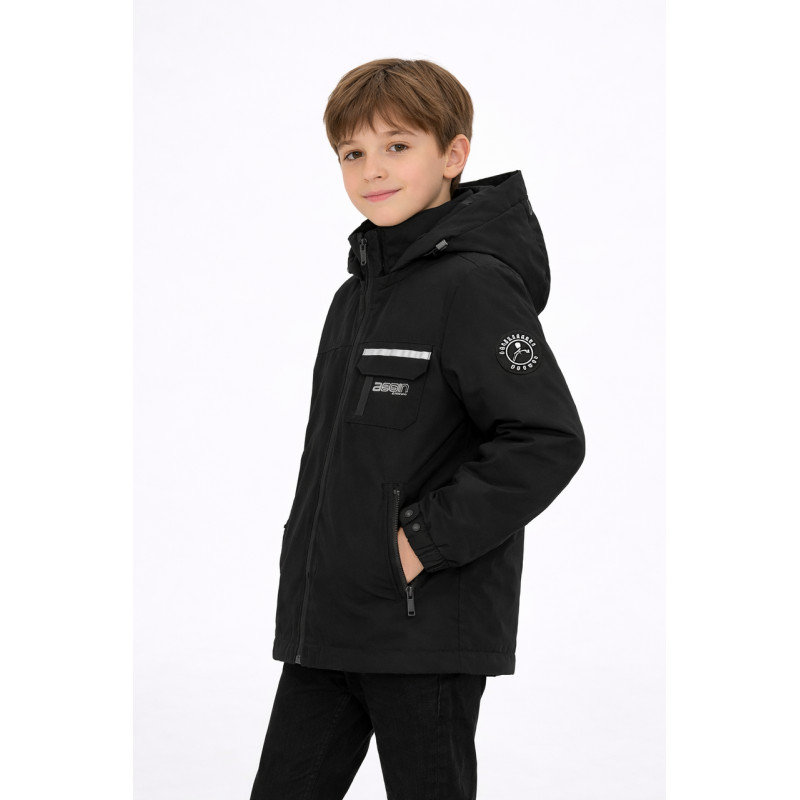 Куртка детская демисезонная Happy House для мальчика 5-14 лет  с капюшоном весна осень,Черный,  146-152
