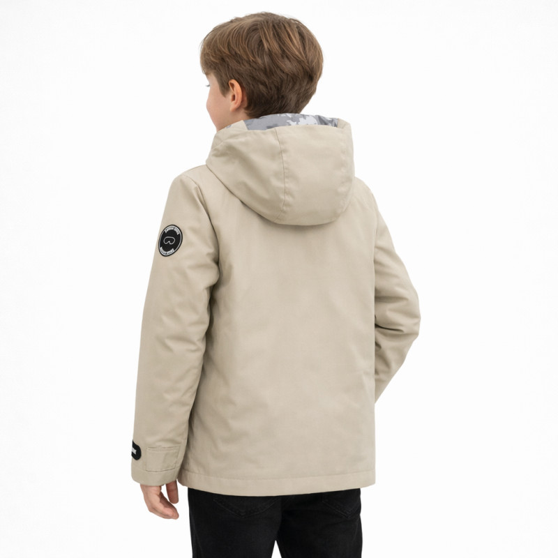 Куртка двухсторонняя Happy House для мальчика 5-14 лет легкая ветровка с капюшоном,Бежевый,  110-116