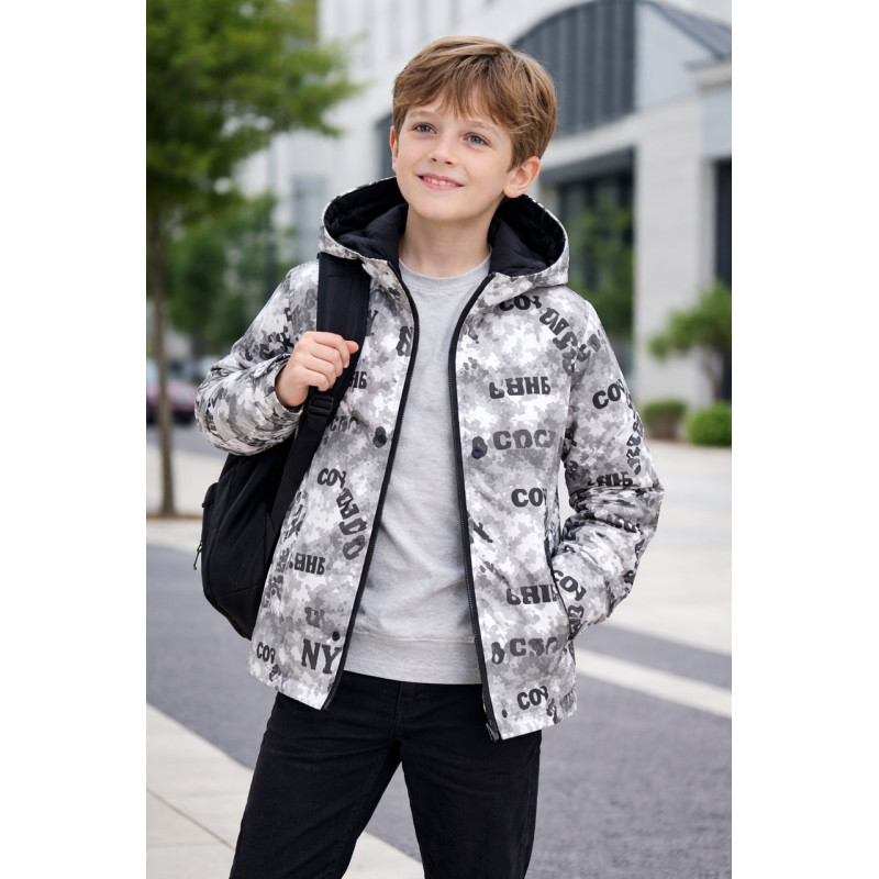 Куртка двухсторонняя Happy House для мальчика 5-14 лет легкая ветровка с капюшоном,Бежевый,  110-116