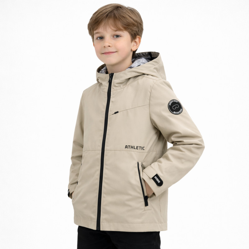 Куртка двухсторонняя Happy House для мальчика 5-14 лет легкая ветровка с капюшоном,Бежевый,  158