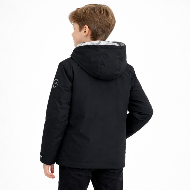 Куртка двухсторонняя Happy House для мальчика 5-14 лет легкая ветровка с капюшоном,Черный,  134-140