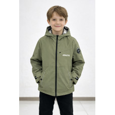 Куртка двухсторонняя Happy House для мальчика 5-14 лет легкая ветровка с капюшоном,Оливковый,  110-116