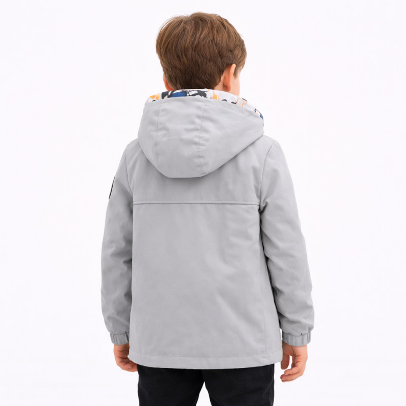 Куртка демисезонная двухсторонняя Happy House для мальчика 5-14 лет ветровка детская легкая водонепроницаемая с капюшоном,Серый,