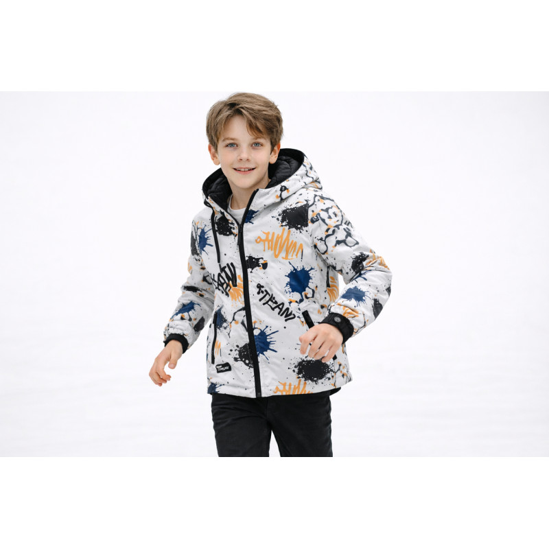 Куртка демисезонная двухсторонняя Happy House для мальчика 5-14 лет ветровка детская легкая водонепроницаемая с капюшоном,Серый,