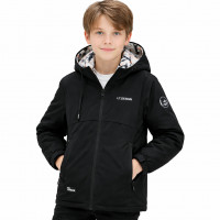 Куртка демисезонная двухсторонняя Happy House для мальчика 5-14 лет ветровка детская легкая водонепроницаемая с капюшоном,Черный,