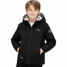 Куртка демисезонная двухсторонняя Happy House для мальчика 5-14 лет ветровка детская легкая водонепроницаемая с капюшоном,Черный,